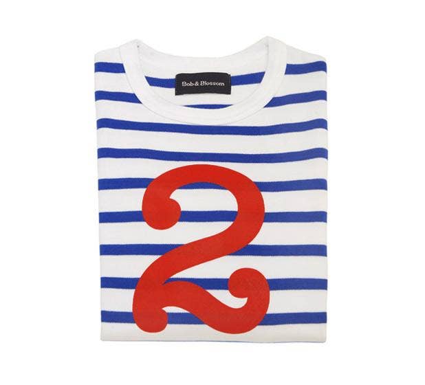 Bob & Blossom French Blue & White Breton Striped Number 2 T Shirt