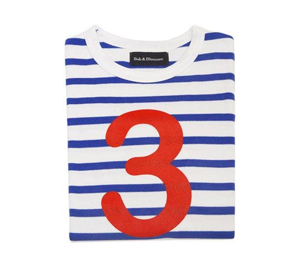 Bob & Blossom French Blue & White Breton Striped Number 3 T Shirt