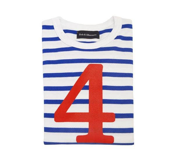 Bob & Blossom French Blue & White Breton Striped Number 4 T Shirt