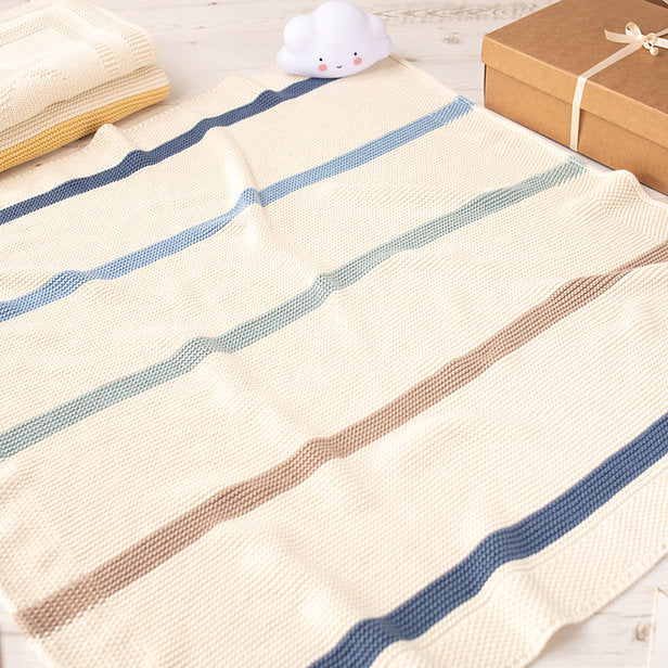 Toffee Moon Blue Ribbon Stripe Baby Blanket