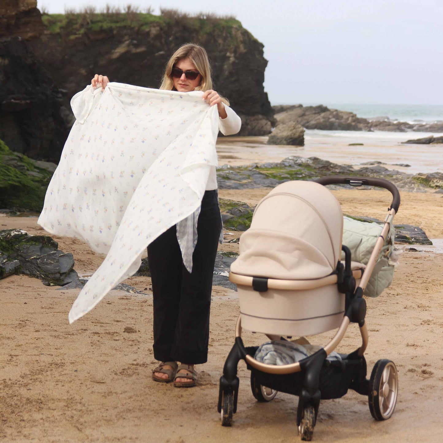 Avery Row - Organic Baby Muslin Swaddle - Coastline