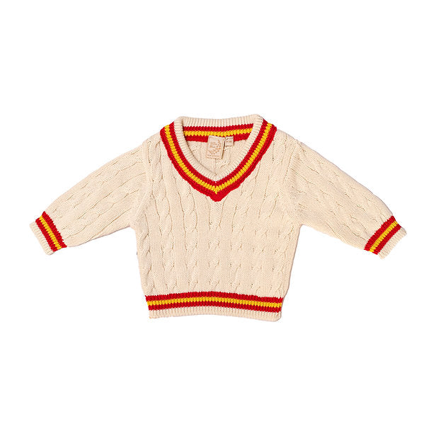 Toffee Moon Cricket Jumper Yellow & Red Stripes