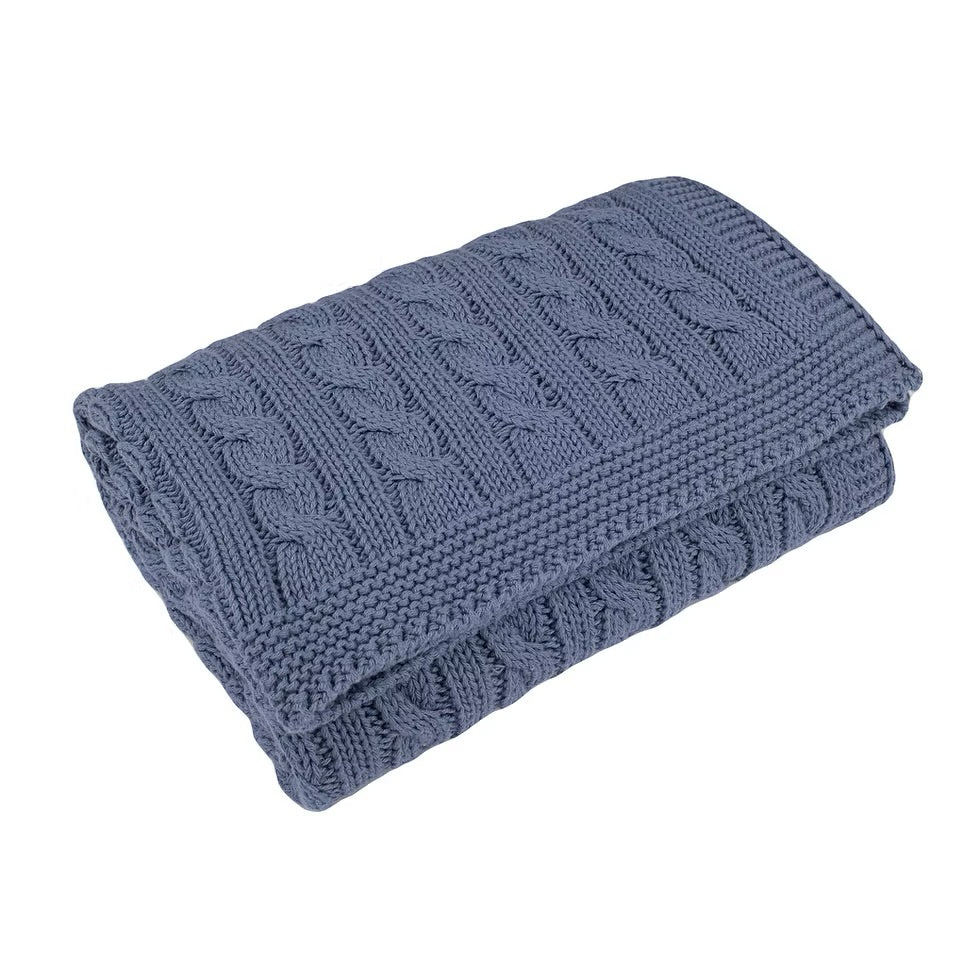 Toffee Moon Storm Blue Cable Baby Blanket