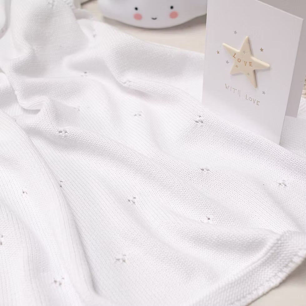Toffee Moon White Pointelle Baby Blanket