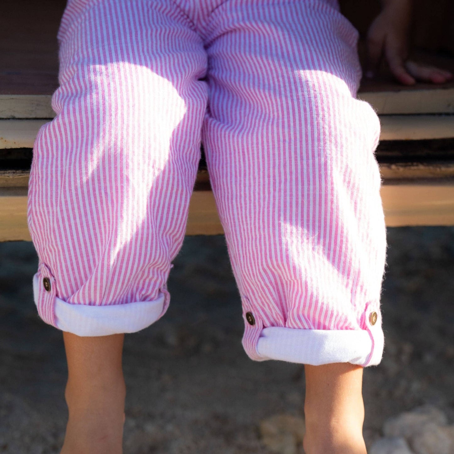 Dotty Dungarees - Fuchsia Seersucker Dungarees