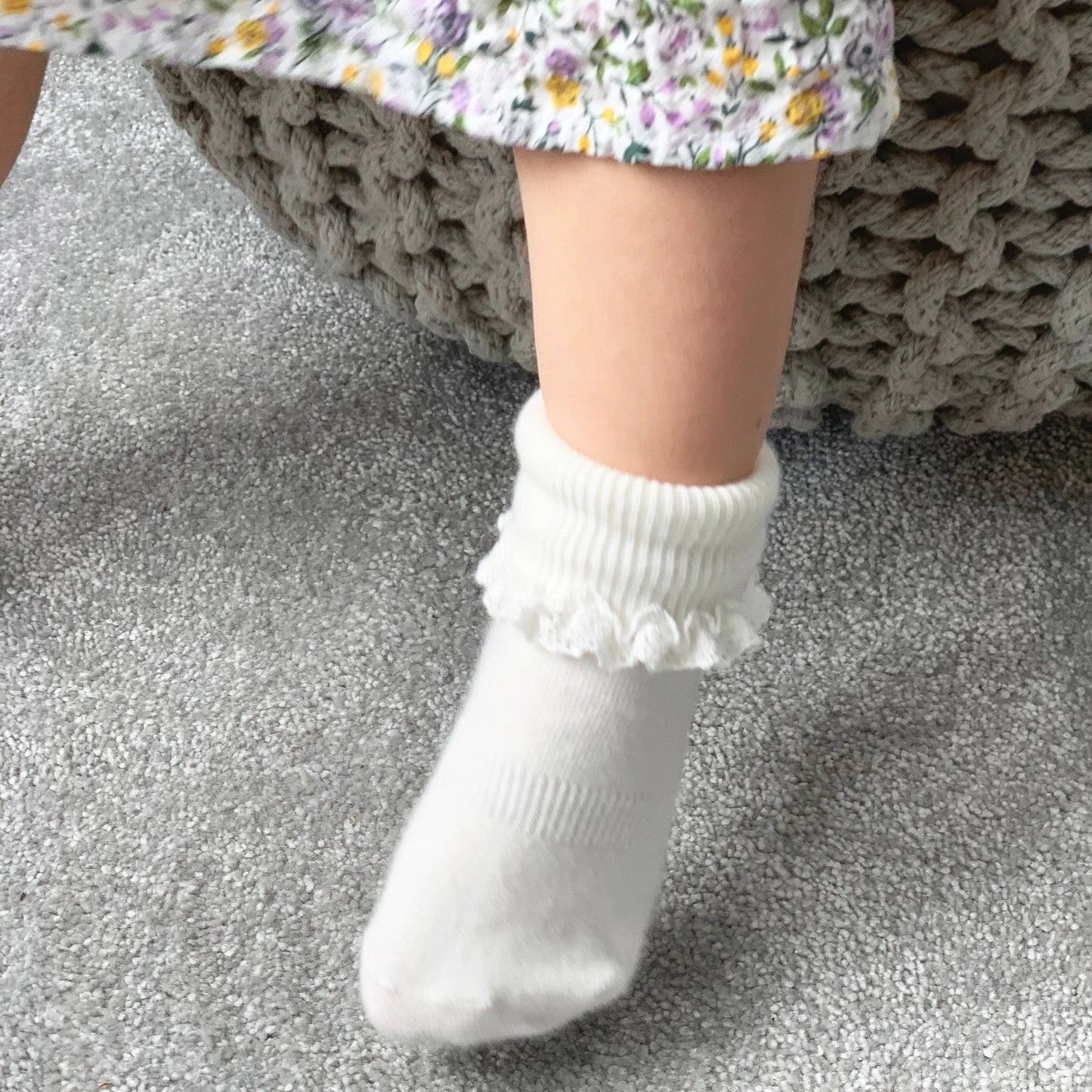 The Little Sock Company - 4-6 years Frilly Non-Slip Stay-On Baby and Toddler Socks - Pearl White