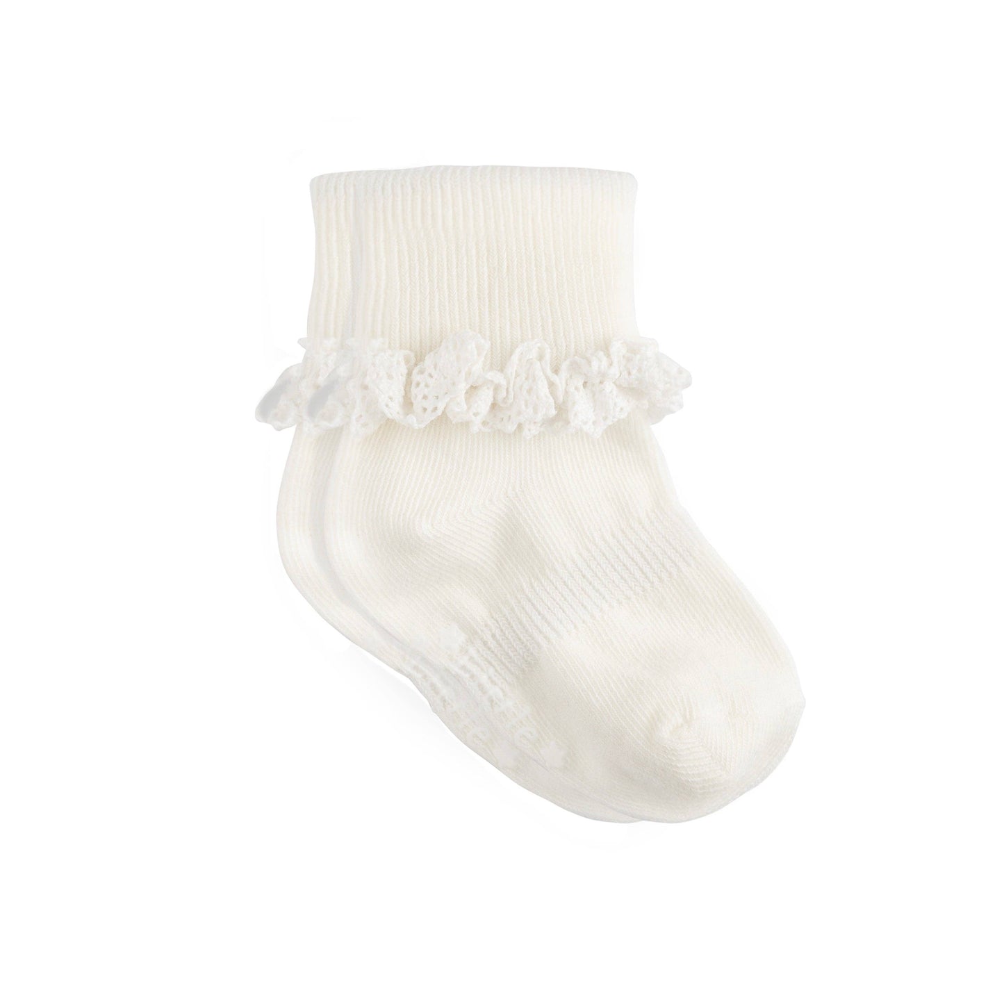 The Little Sock Company - 1-2 years Frilly Non-Slip Stay-On Baby and Toddler Socks - Pearl White