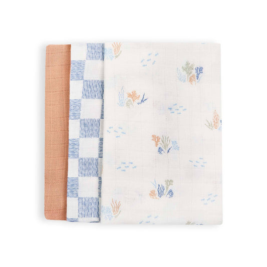 Avery Row - Organic Baby Muslin Squares Set of 3 - Coastline