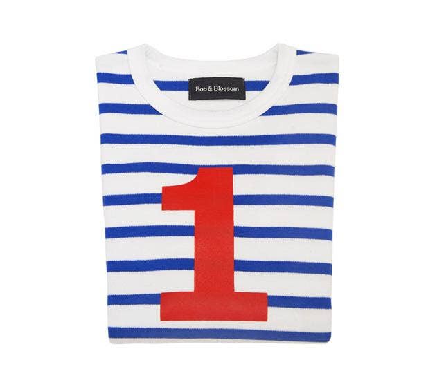 Bob & Blossom French Blue & White Breton Striped Number 1 T Shirt