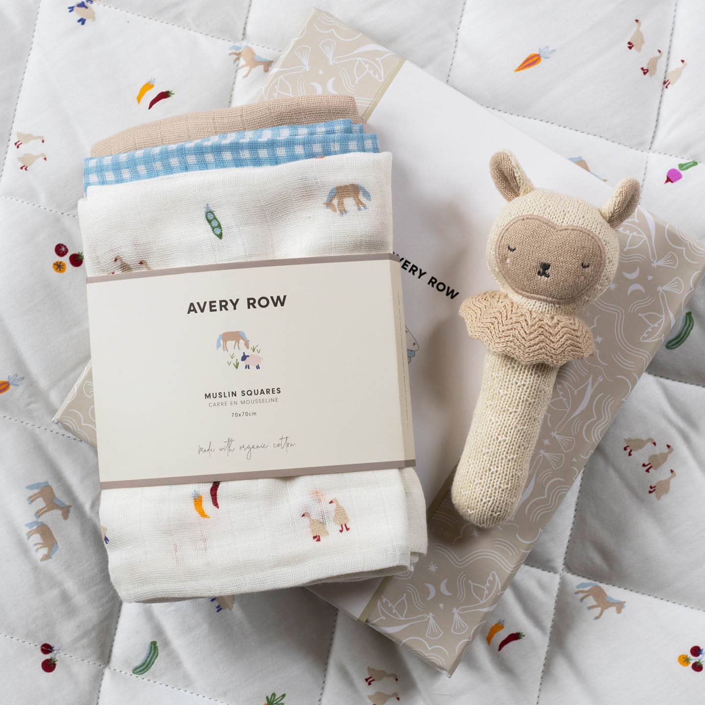 Avery Row - Rattle & Care New Baby Gift Set - Little Farm