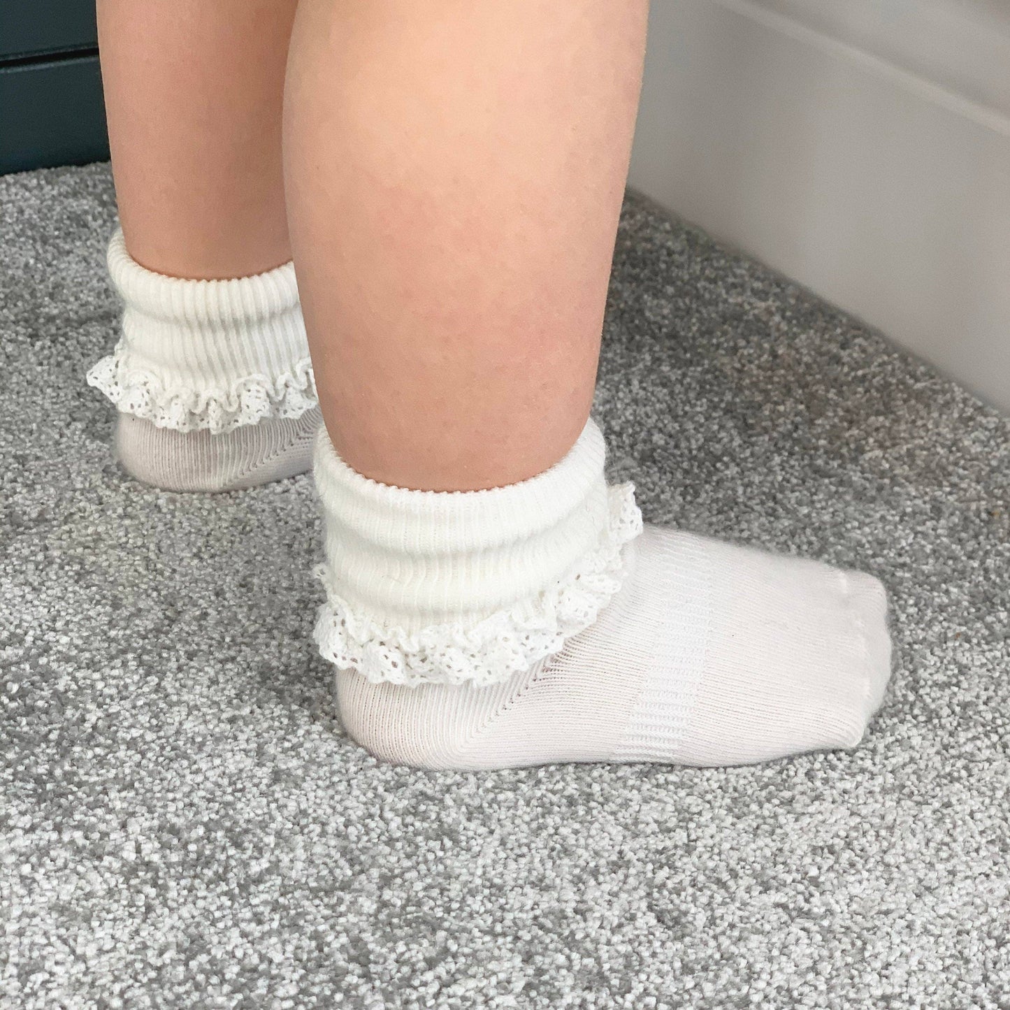 The Little Sock Company - 1-2 years Frilly Non-Slip Stay-On Baby and Toddler Socks - Pearl White