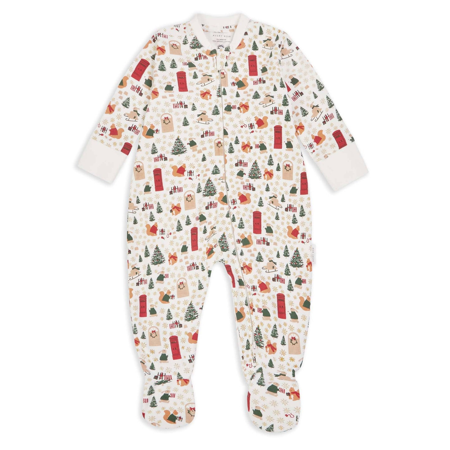 Avery Row - Baby Jersey Sleepsuit - Festive Forest: 3-6m