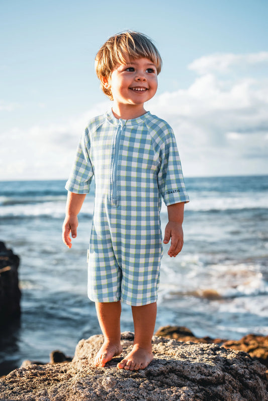 TOASTIE UV Protector Swim Onesie- Soft Blue Gingham