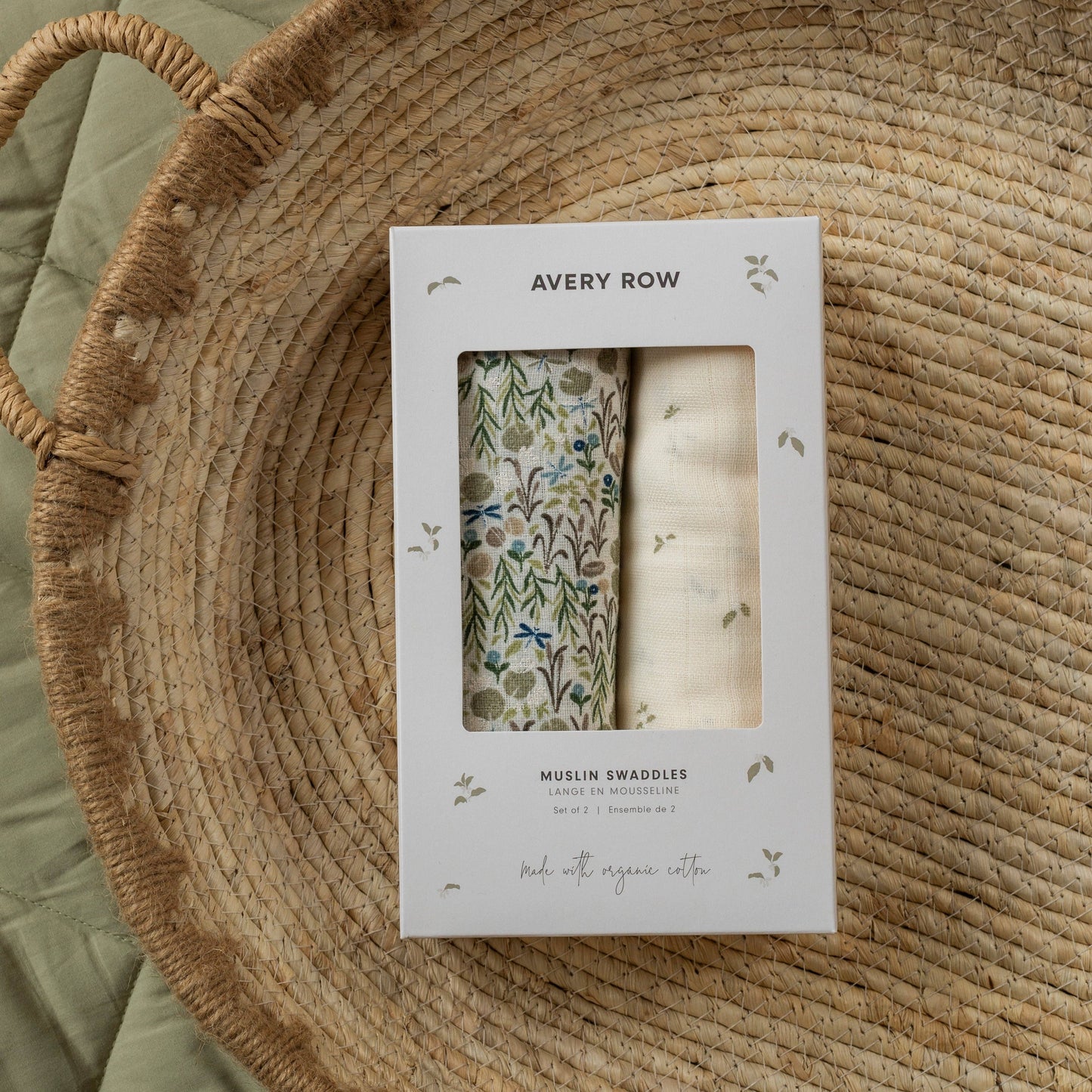 Avery Row - Extra Large Organic Baby Muslins, Set of 2 - Riverbank / Nettle Scatter