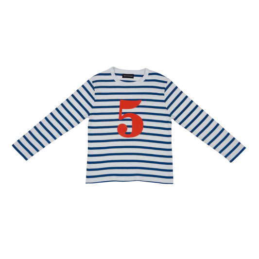Bob & Blossom French Blue & White Breton Striped Number 5 T Shirt