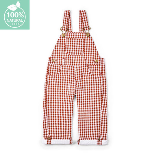 Dotty Dungarees - Maroon Check Seersucker Dungarees
