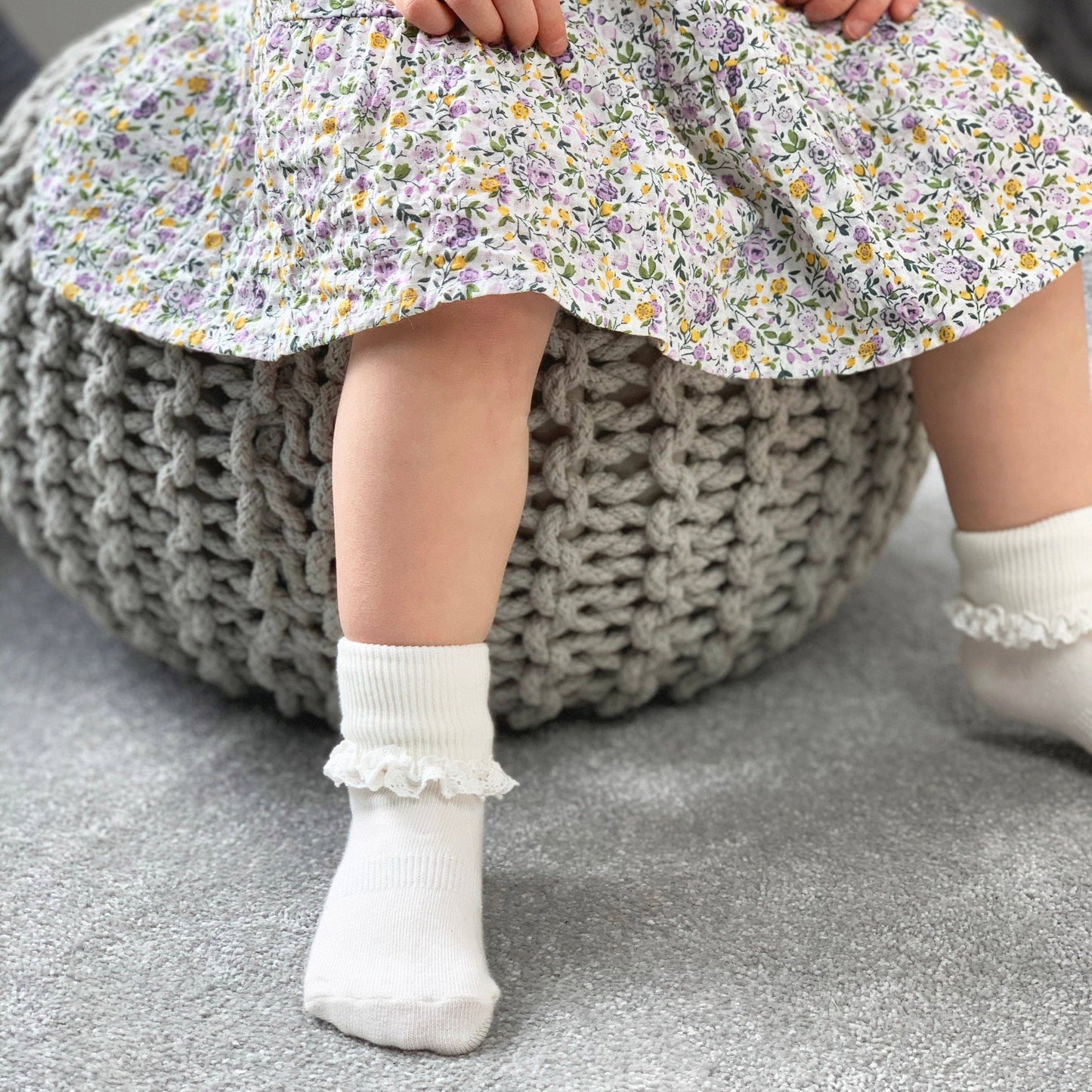The Little Sock Company - 6-12 months Frilly Non-Slip Stay-On Baby and Toddler Socks - Pearl White