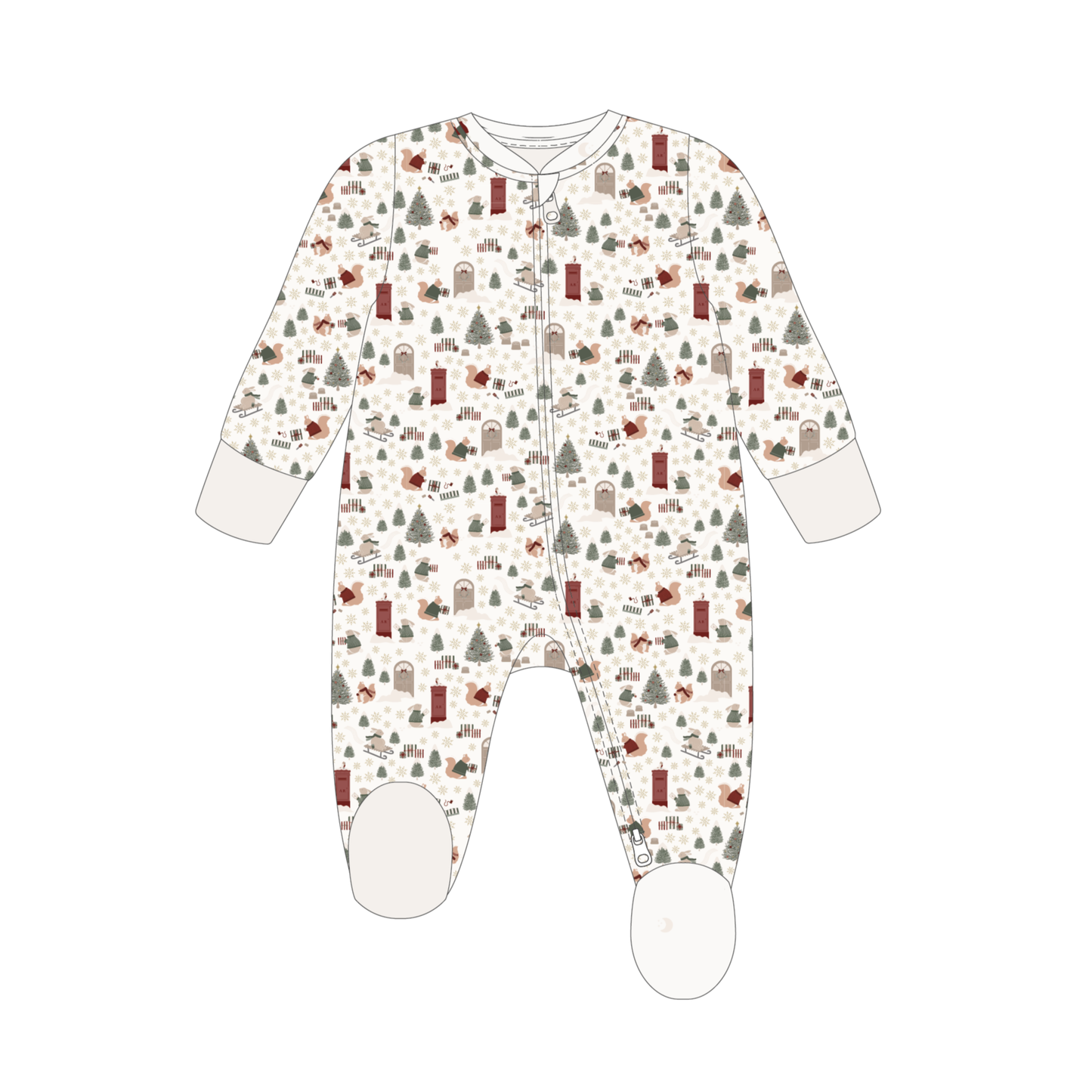 Avery Row - Baby Jersey Sleepsuit - Festive Forest: 0-3m