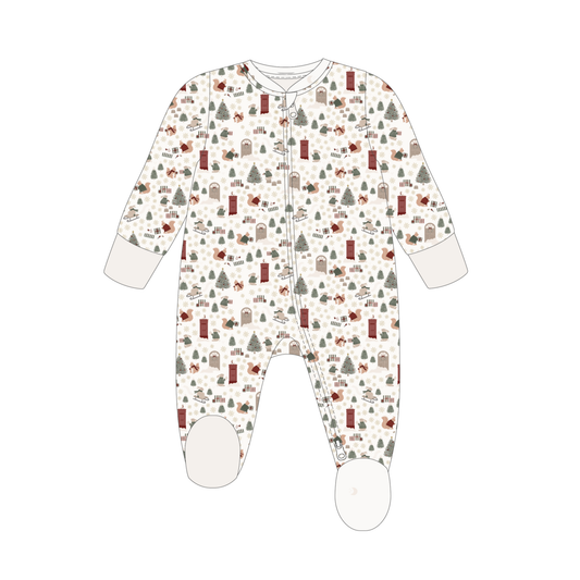 Avery Row - Baby Jersey Sleepsuit - Festive Forest: 0-3m