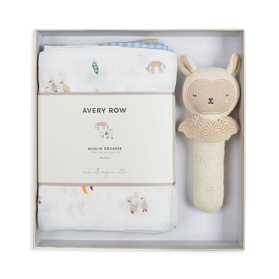 Avery Row - Rattle & Care New Baby Gift Set - Little Farm