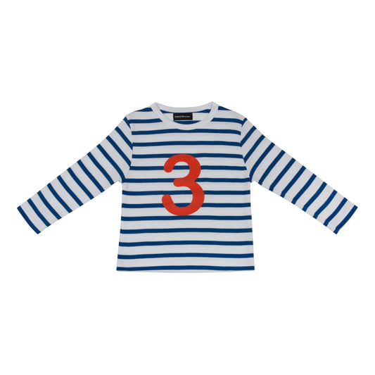 Bob & Blossom French Blue & White Breton Striped Number 3 T Shirt