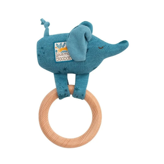 Moulin Roty Wooden Elephant Ring Rattle Sous Mon Baobab