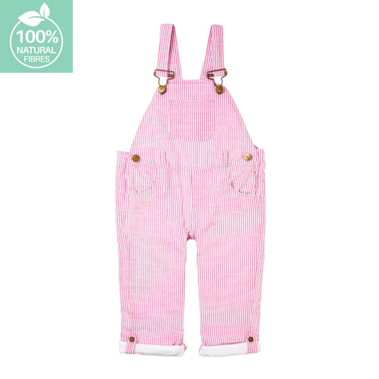 Dotty Dungarees - Fuchsia Seersucker Dungarees