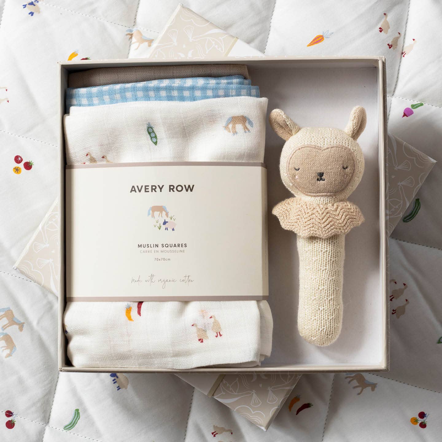 Avery Row - Rattle & Care New Baby Gift Set - Little Farm