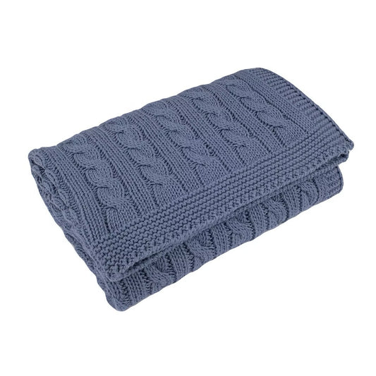 Toffee Moon Storm Blue Cable Baby Blanket