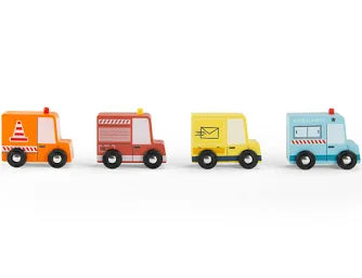 Moulin Roty Set of 4 wooden trucks Avenue du Moulin