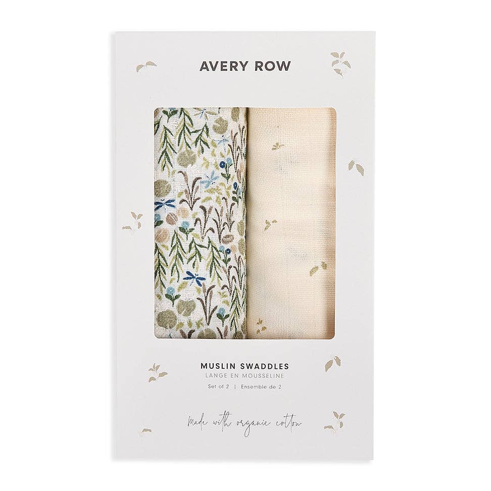 Avery Row - Extra Large Organic Baby Muslins, Set of 2 - Riverbank / Nettle Scatter