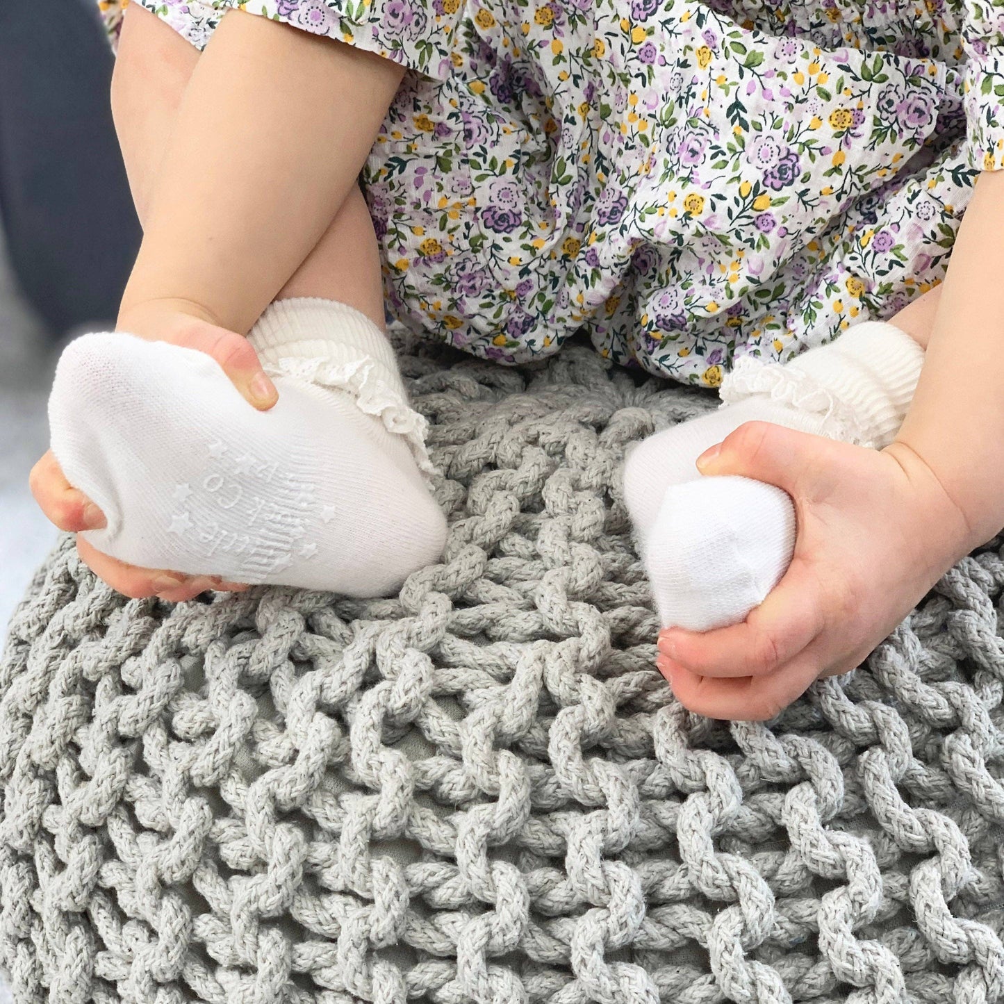 The Little Sock Company - 4-6 years Frilly Non-Slip Stay-On Baby and Toddler Socks - Pearl White