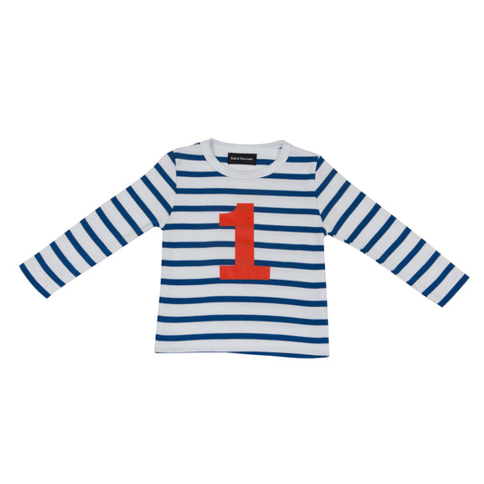 Bob & Blossom French Blue & White Breton Striped Number 1 T Shirt