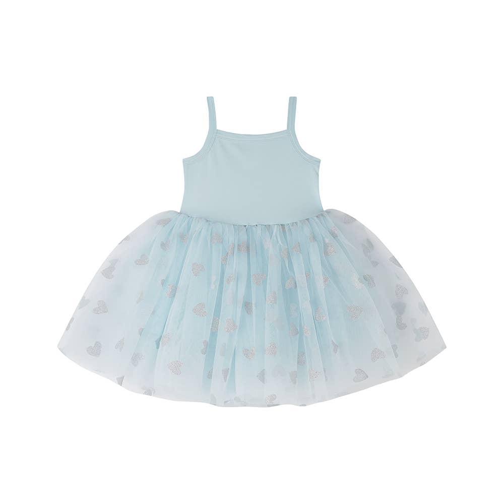 Bob & Blossom Sky Blue & Silver Glitter Heart Dress: 1-2 Years
