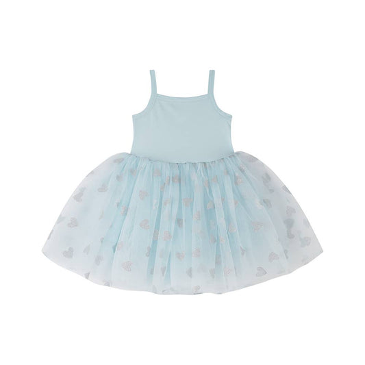 Bob & Blossom Sky Blue & Silver Glitter Heart Dress: 4-6 Years